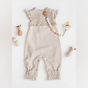 L'Ovedbaby Organic Cotton Ruffle Smocked Yoke Romper